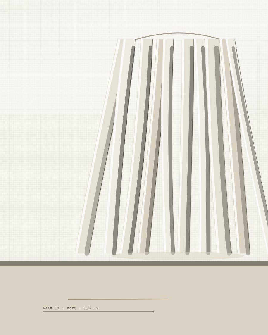 Look 10 — cape fall, wide shoulder